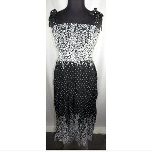 Zenobia Black White Floral Polka Dot Smocked Maxi Sun Dress Plus Size 3X